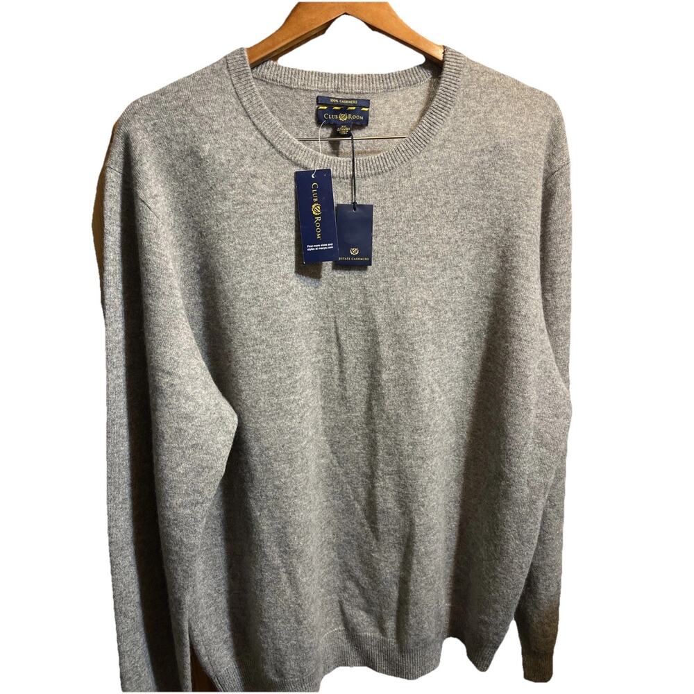 Club Room Men’s Cashmere Sweater XL Gray Long Sleeve 2 Ply Pullover NWT